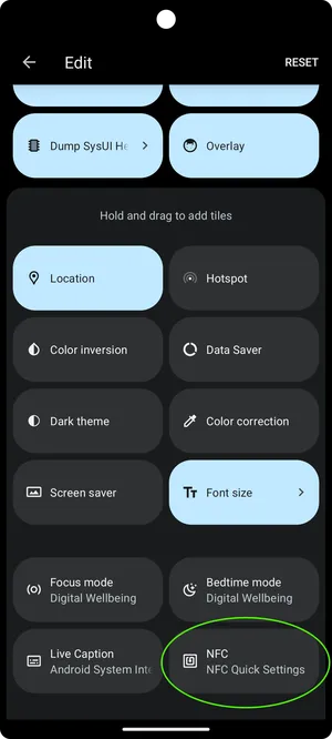 NFC Quick Settings